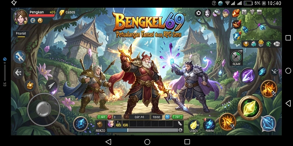 Screenshot visual gameplay BENGKEL69 yang menampilkan aksi pertarungan RPG.
