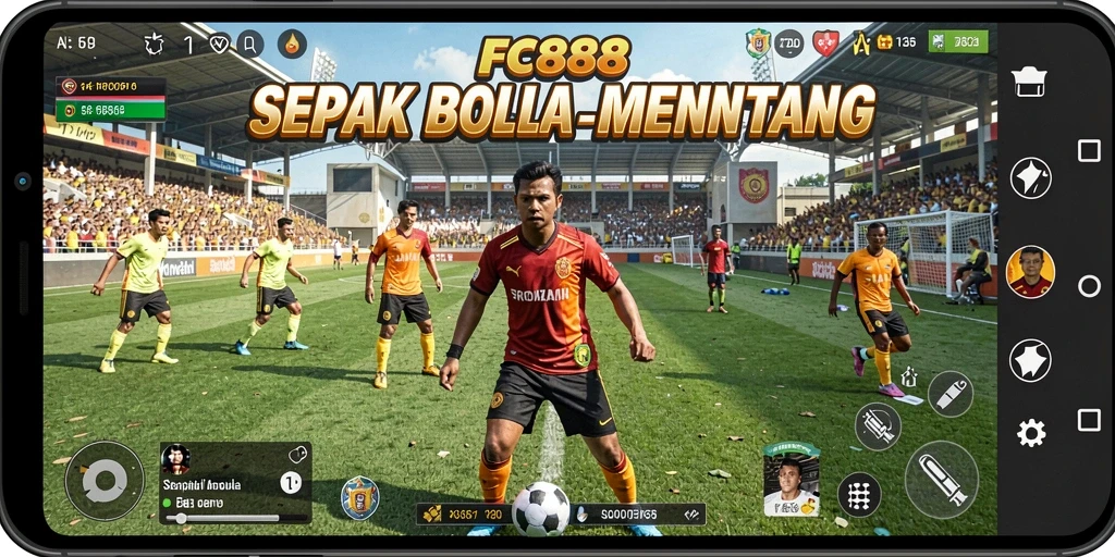 Tangkapan layar FC888 menampilkan aksi seru dalam permainan sepak bola.