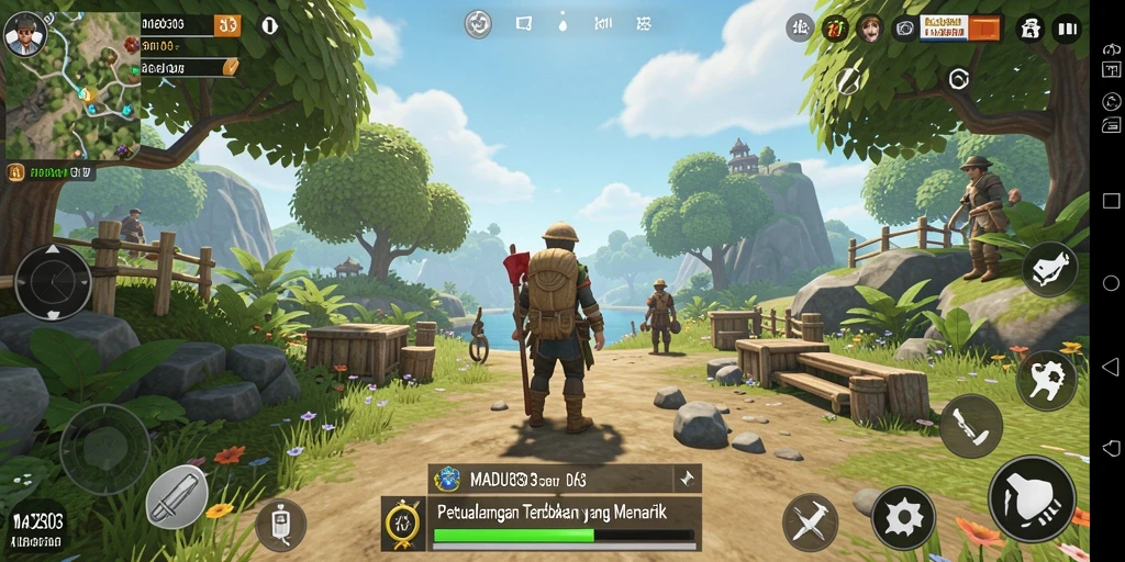 Tangkapan layar gameplay MADU303 yang menakjubkan dalam dunia terbuka.