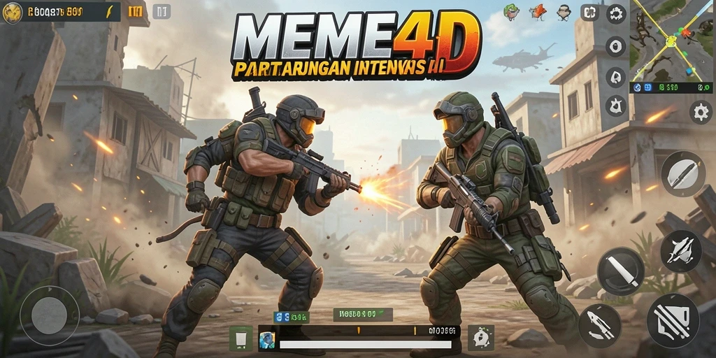 Tampilan gameplay intens MEME4D dalam aksi Battle Royale.