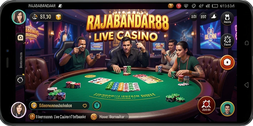 Screenshot gameplay RAJABANDAR88 yang menampilkan dealer langsung dan suasana kasino.