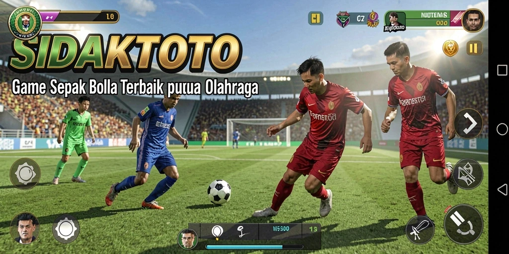 Screenshot gameplay SIDAKTOTO menampilkan pertandingan sepak bola yang mendebarkan.