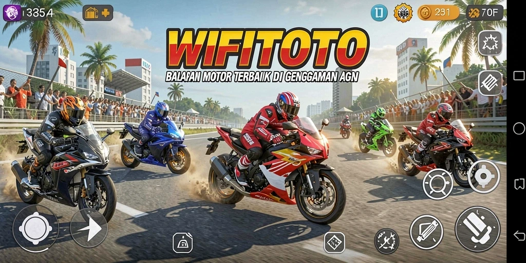Gameplay seru WIFITOTO dengan motor balap yang memacu adrenalin.