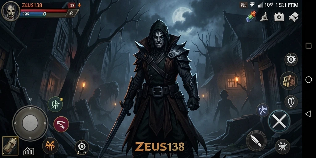 Screenshot gameplay ZEUS138 menampilkan suasana horror dan ketegangan.